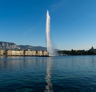 Geneva lake and water geyser
