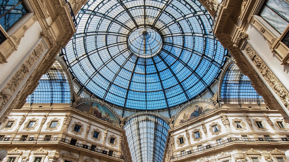Upward view of the roof of the Galleria Vittorio Emanuele II in Milan