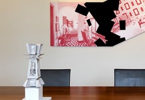 Sculpture and red painting in a meeting room