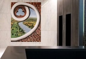 Modern art in a private bank reception area