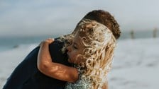 Father and child hugging