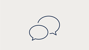 Icon of two overlapping speech bubbles, representing communication, collaboration and the exchange of ideas.