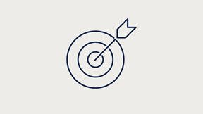 Icon of a target with an arrow in the centre, representing drive, ambition and achieving goals.