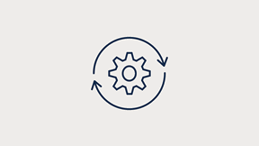 Icon of a gear and target, representing executional excellence, accuracy and achieving results.
