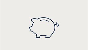 Icon of a piggy bank, representing retirement planning, financial security and preparing for the future.