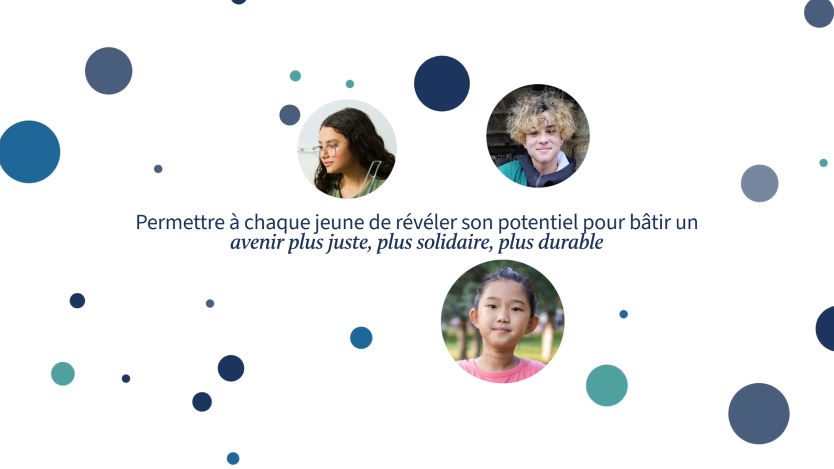 white background with three smiling children in circles, with the caption 'helping young people build a more sustainable future'