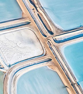 A birds eye view of an Australian salt farm