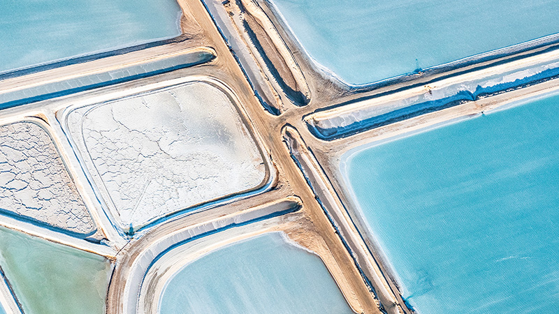 A birds eye view of an Australian salt farm