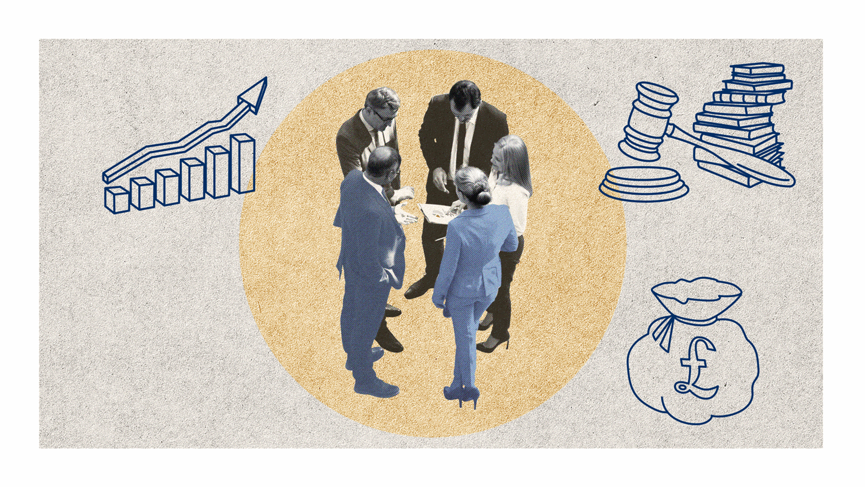 A graphic of professional advisers standing in discussion