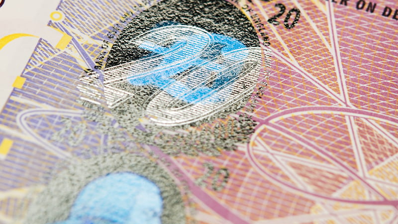 Close up of a 20 pound note