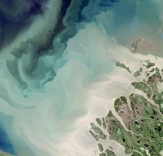 Birdseye view of sea and land