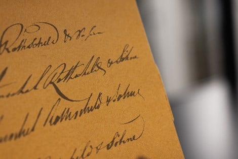 Zoomed in image of some old handwritten documents from the Rothschild Family Archive