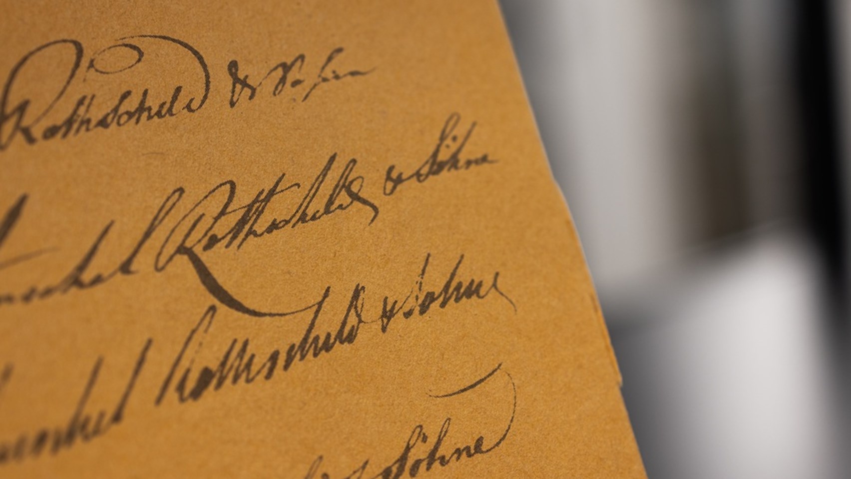 Zoomed in image of some old handwritten documents from the Rothschild Family Archive