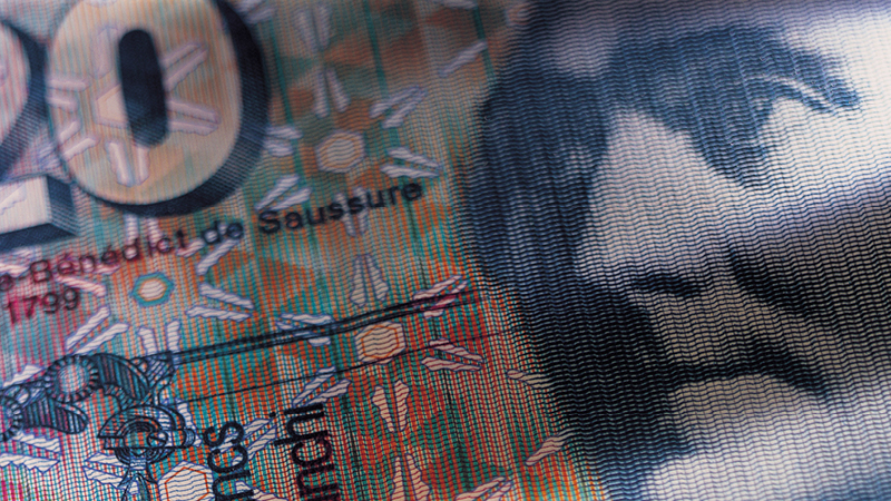 Zoomed in image of a swiss franc note