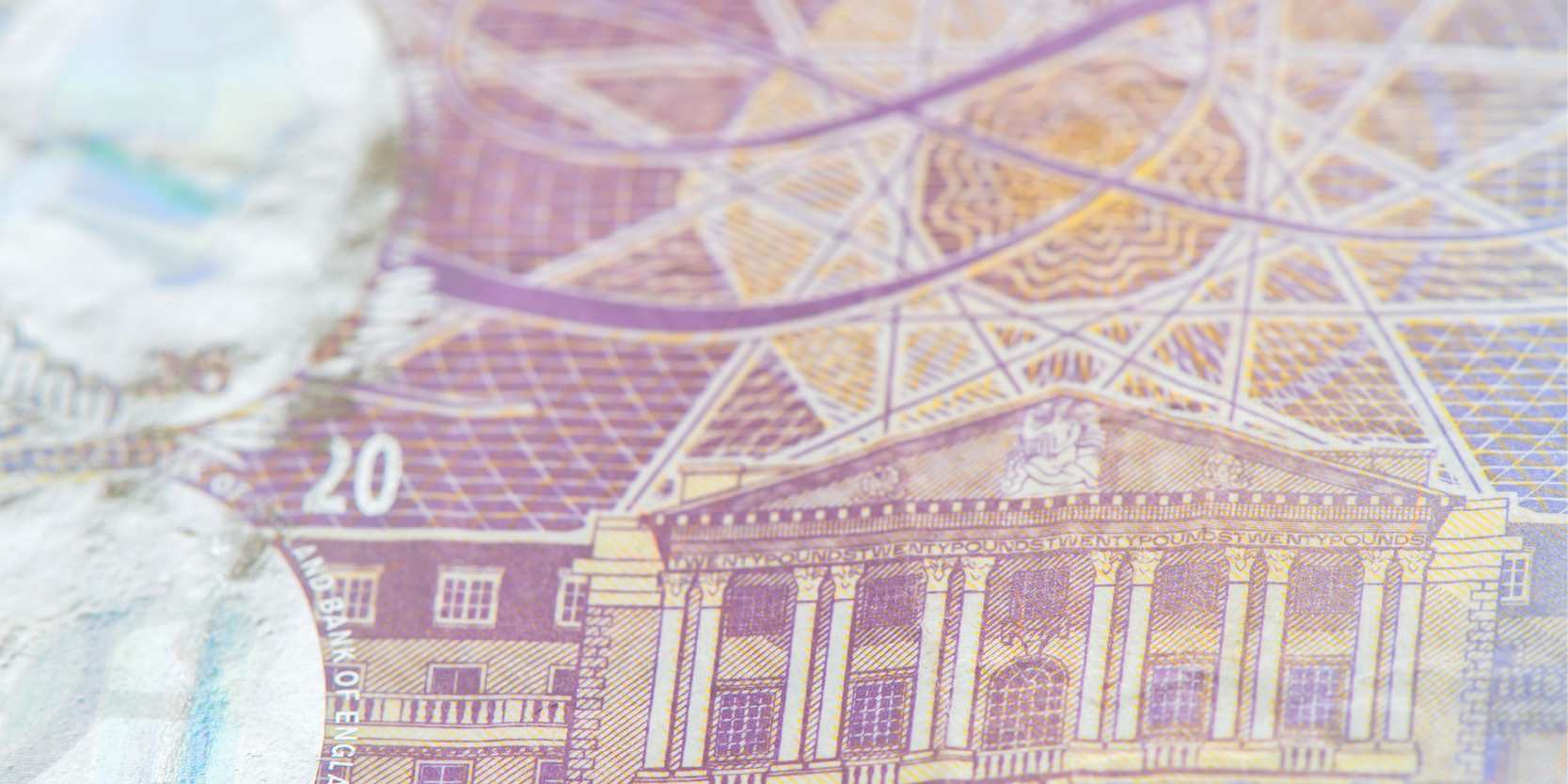 Zoomed in image of a £20 note
