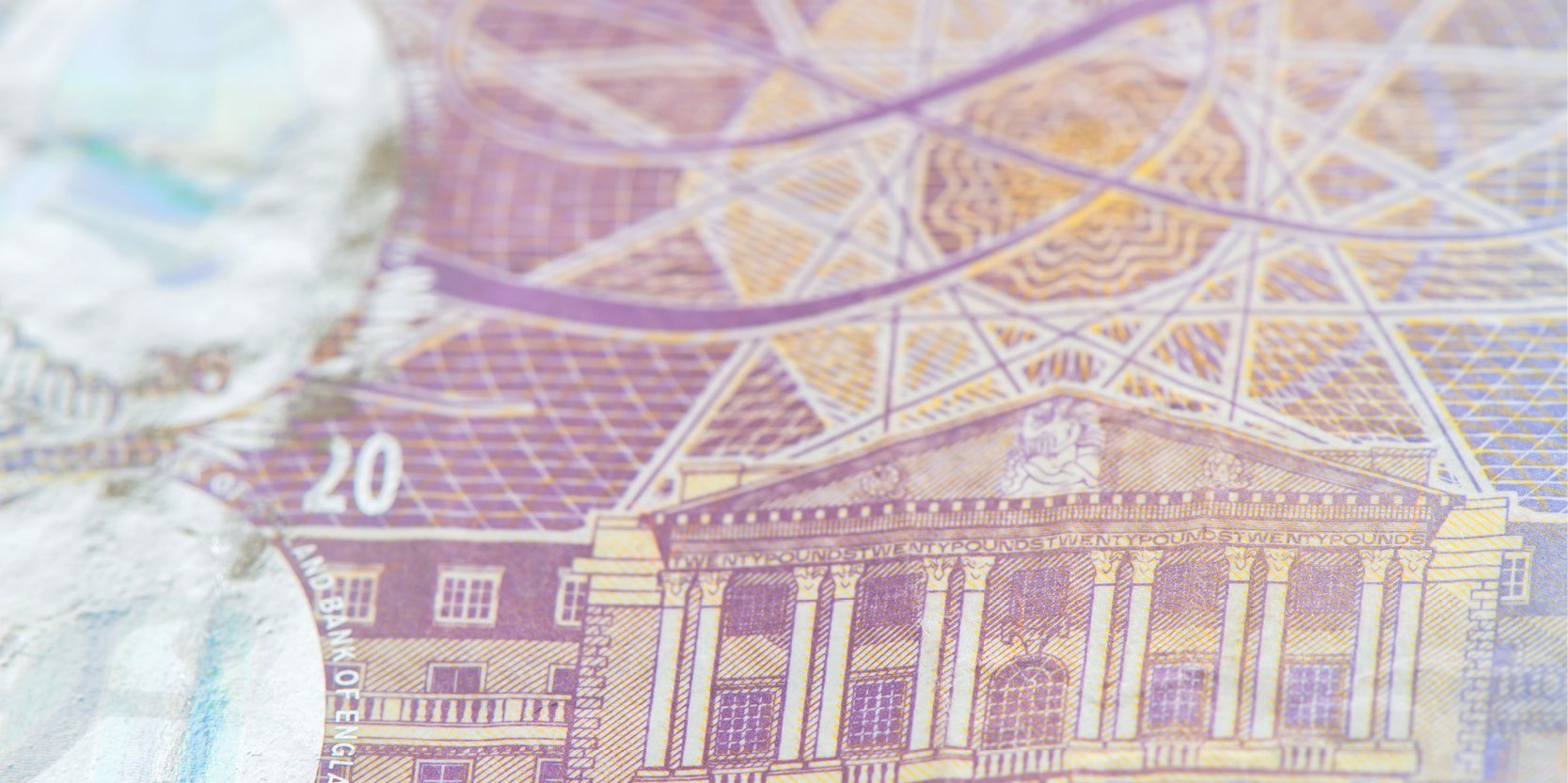 Zoomed in image of a £20 note