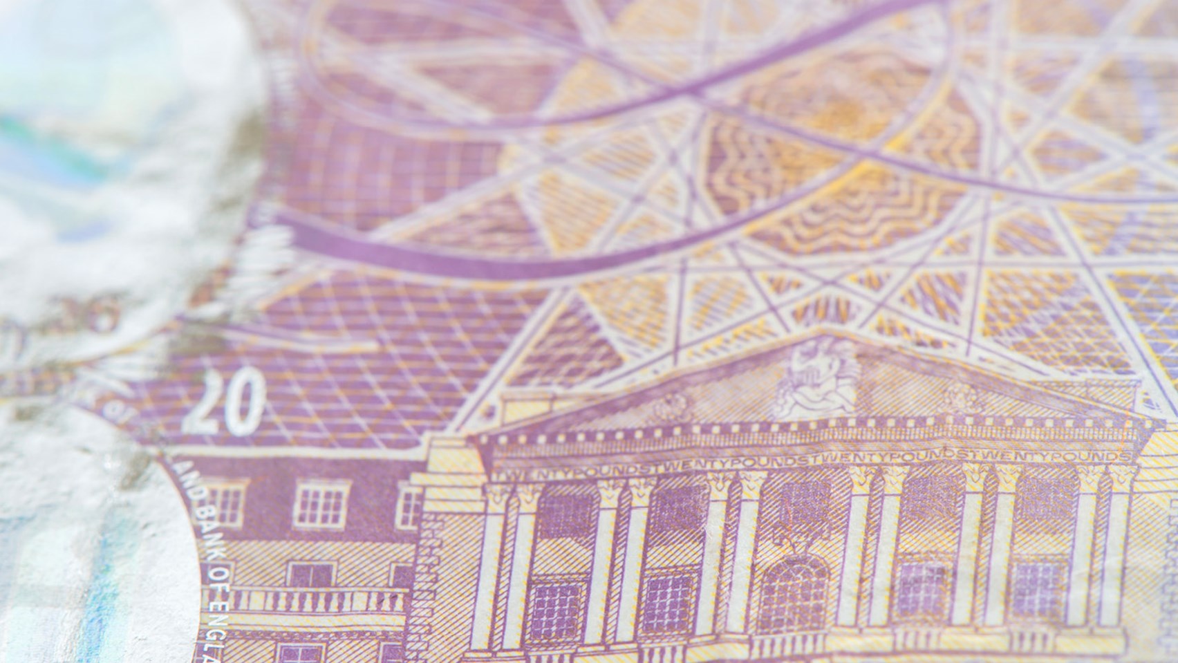 Zoomed in image of a £20 note
