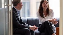 Two people having a conversation at the Rothschild & Co New Court office