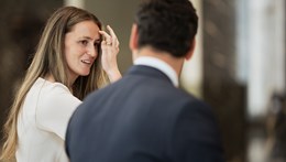 Image of a man and woman in the USA office having a conversation