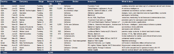 US and Europe – c$6.3bn on Defence related raises in the first seven months of 2025