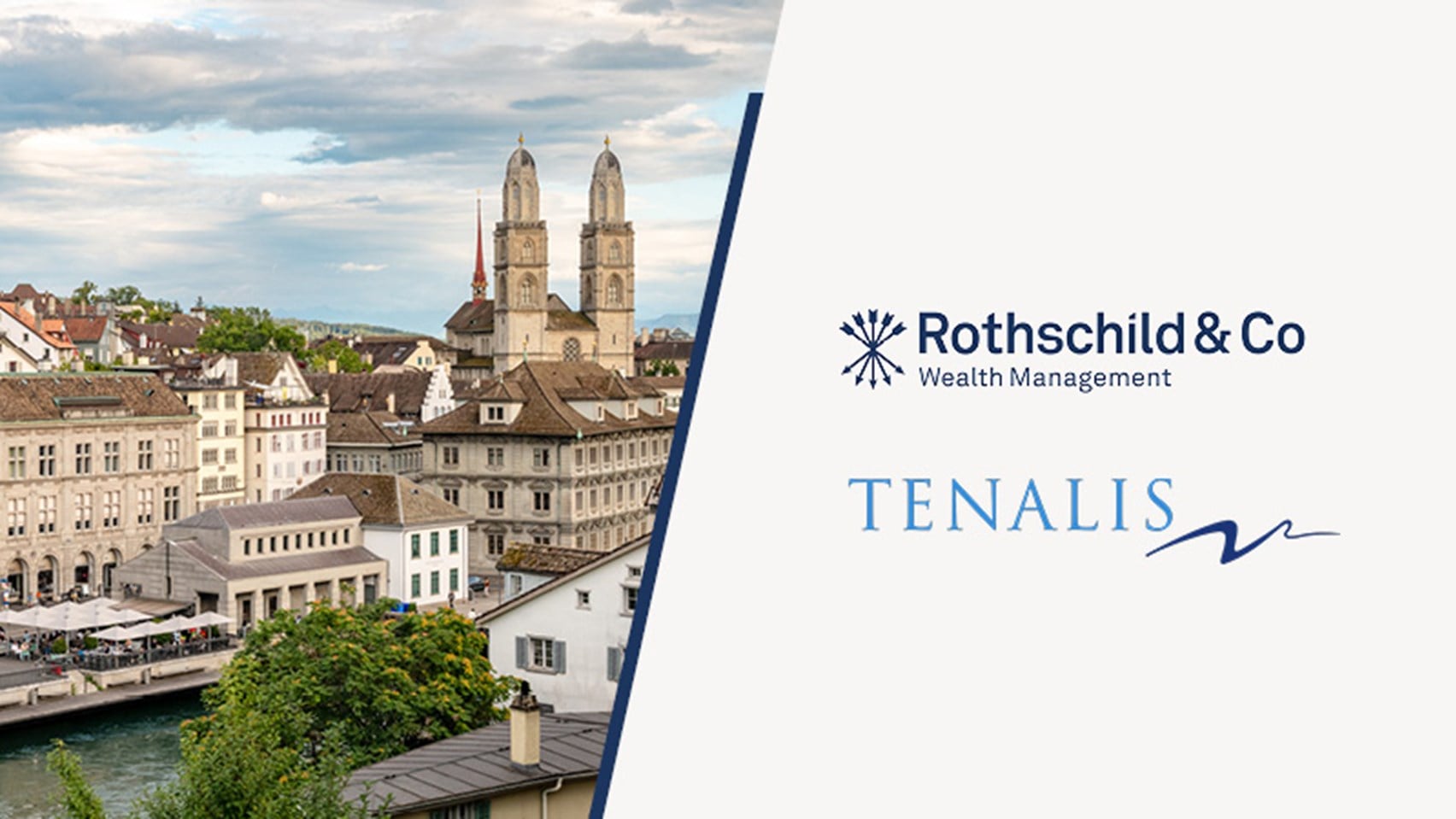 Skyline of Zurich with Rothschild & Co and Tenalis AG logos